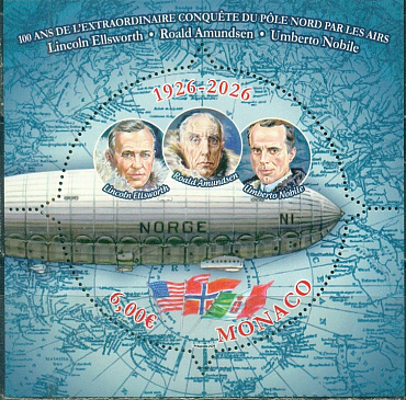 Монако. 2026, Северный Полюс, Амундсен, Нобель, Дирижабли, блок